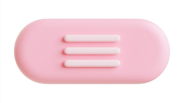3d render of a pink pillshaped button with a horizontal menu icon isolated on white background