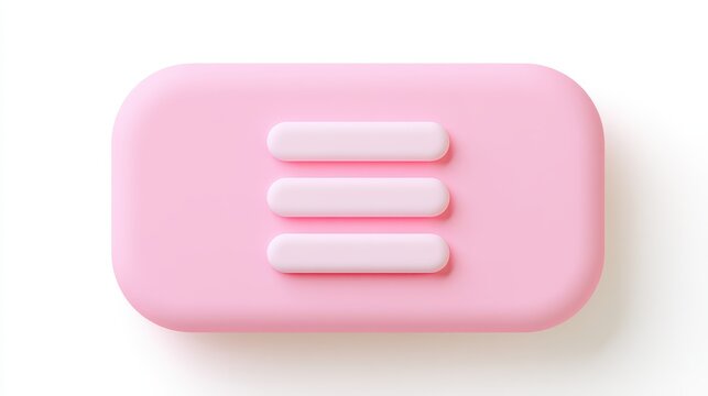 3d render of a pink menu icon button isolated on white background