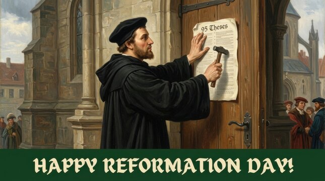 Martin Luther nailing his ninety five theses to the church door is depicted in this painting academician allegory announcement artistic bible christianity classic