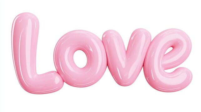 3d render of the word love in pink glossy balloon letters isolated on white background