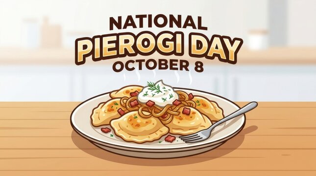 A colorful vector illustration depicts a plate of pierogi celebrating national pierogi day foodphotography vectorart