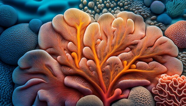 flat photograph of coral reef surface texture close up organic irregular forms filling frame