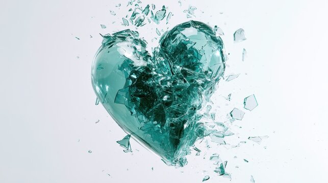 A shattered glass heart isolated on white background