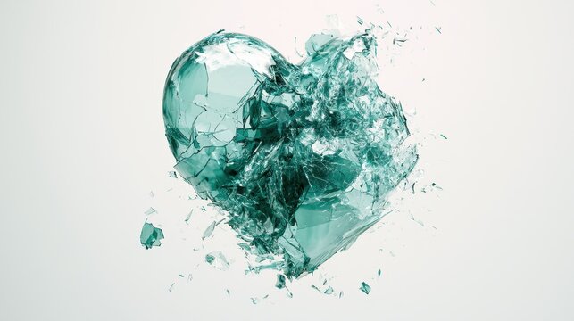 A shattered glass heart isolated on white background