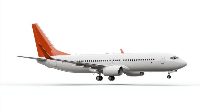 Side view of a commercial jet airplane isolated on white background