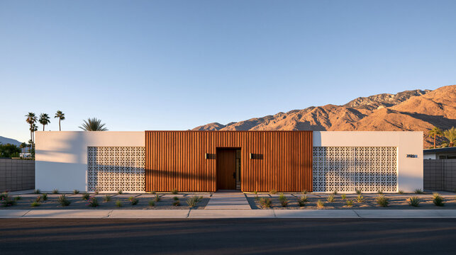 Modern Architectural Home Exterior with Wood Cladding in Desert