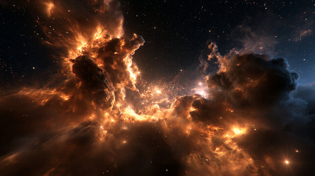Fiery Cosmic Nebula and Stars in Deep Outer Space