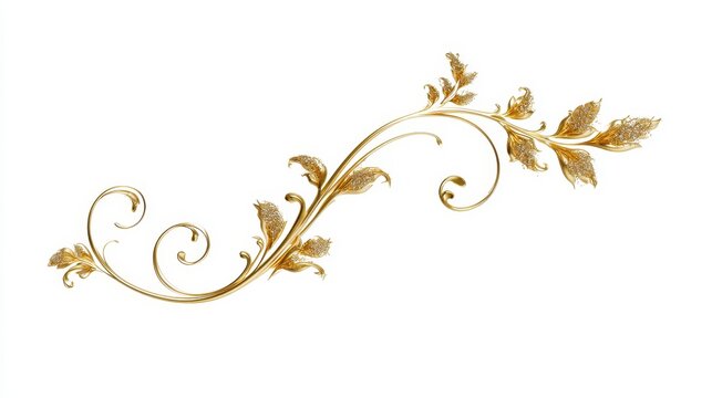 Golden elegant floral vine ornament scroll flourish isolated on white background