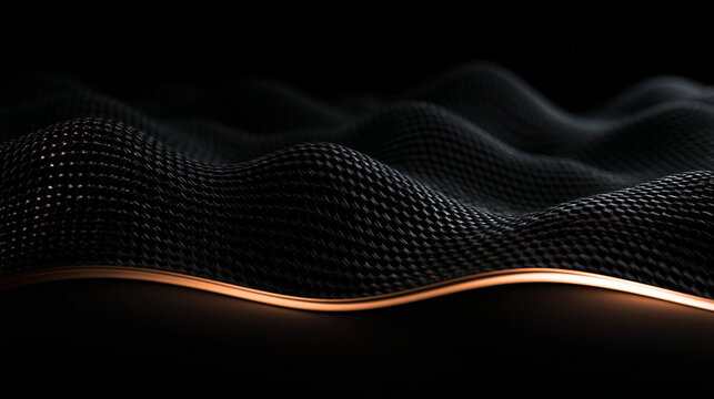 Dark Abstract Carbon Fiber Wave Background with Metallic Accent