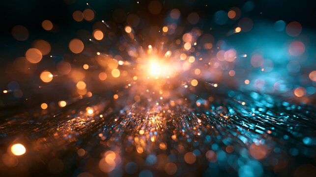 Abstract Bright Glowing Sparks and Bokeh Lights Background