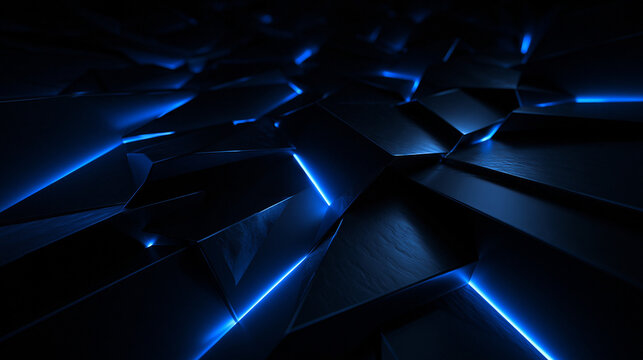 Futuristic Dark Geometric Surface with Glowing Blue Neon Light