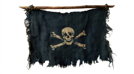 Naklejka premium Tattered pirate flag with skull and crossbones