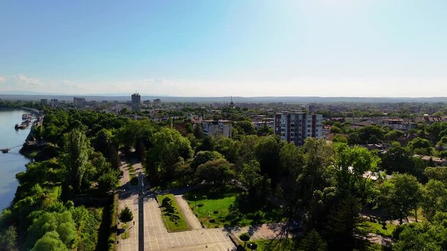 Aerial Drone View of Baba Vida Fortress Medieval Castle Ruins and Danube River in Vidin Bulgaria