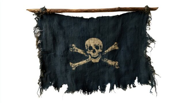 Tattered pirate flag with skull and crossbones
