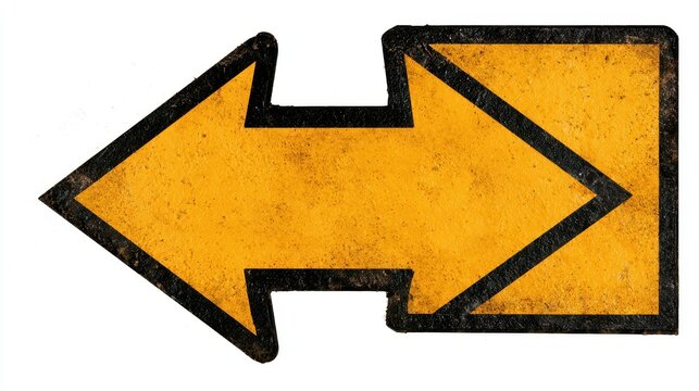 Grunge yellow doubleheaded arrow sign isolated on white background