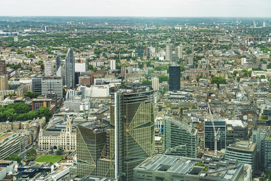 View of modern skyscrapers and urban architecture in the city center of London, England, United Kingdom.