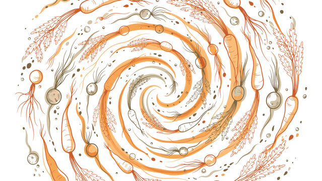 Spiral Composition of Fresh Carrots and Root Vegetables in a Sketchy Illustrative Style for Healthy Eating Campaigns and Organic Farm Market Branding Materials