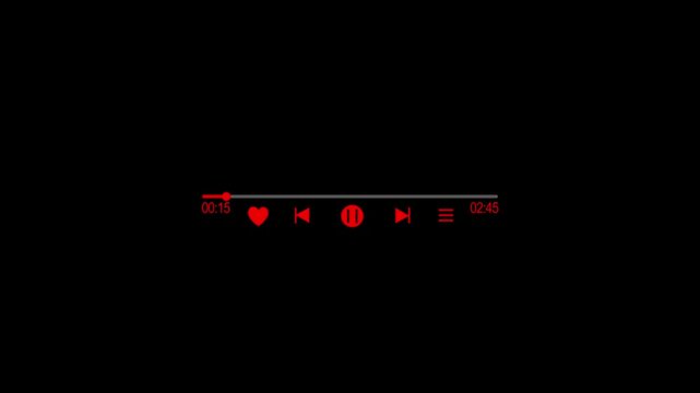 3 minutes  minimal music player UI animation with a transparent background and controls. The layout showcases a central pause button, shuffle and repeat icons, 4k