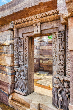 Intricately Carved Stone Doorway at Ancient Temple in Sanchi, India