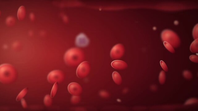 Red blood cells and white blood cells flowing through a blood vessel medical animation