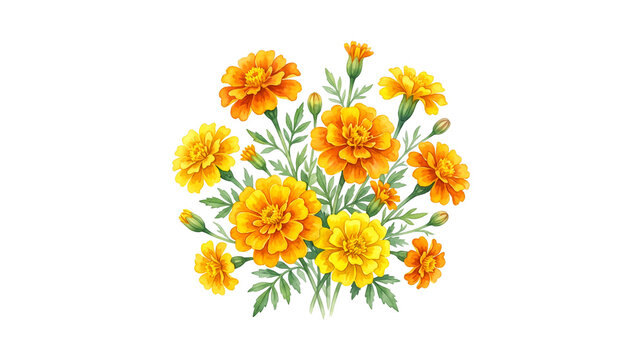 art Marigolds Floral a collection of watercolor marigolds flowers isolated on a transparent background generative ai