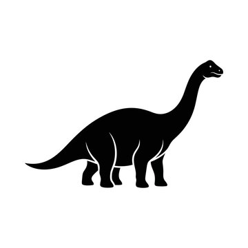 Minimalist silhouette of brachiosaurus dinosaur isolated on white background with dinosaur, creature