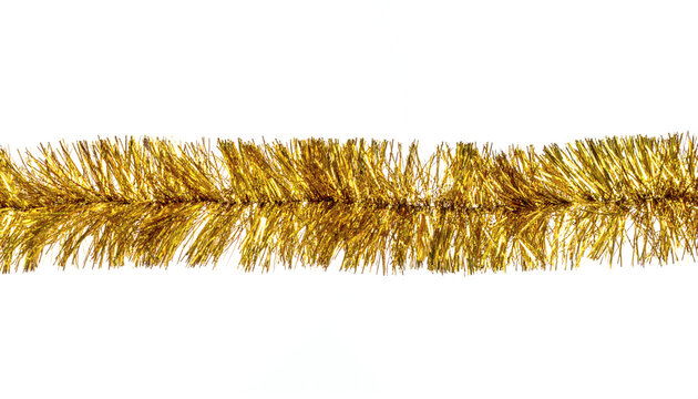 Gold tinsel garland festive decoration for holiday events or party celebration with shiny metallic texture&nbsp;