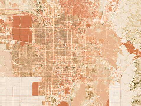 A map of the street network in Bozeman, Montana, with a warm boho color palette