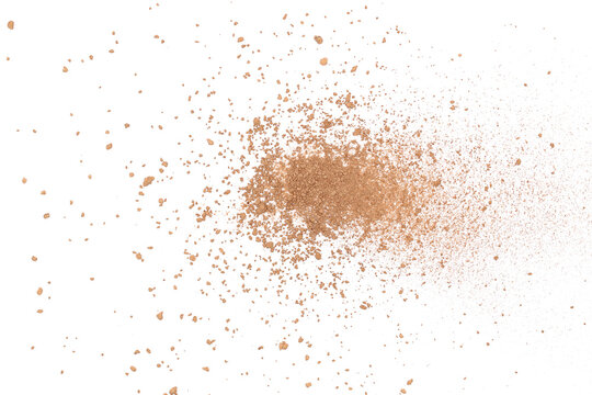 Chocolate ground, pile powder scattered, isolated on white background, top view, clipping path