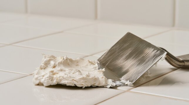 Steel Putty Knife with White Spackle on Ceramic Tile
