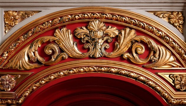 close up of ornate gold and red architectural molding