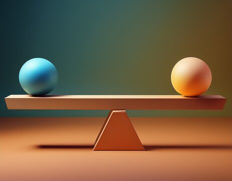 seesaw with spheres showing leverage and balance