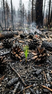 Serotinous Pine Cone Wildfire Germination New Growth Forest Recovery Green