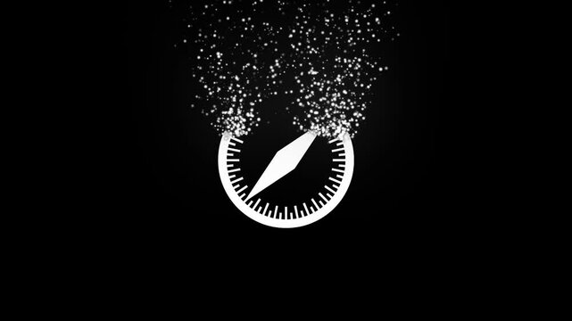 Abstract animation of particles forming an internet browser icon on a black background motion graphic.