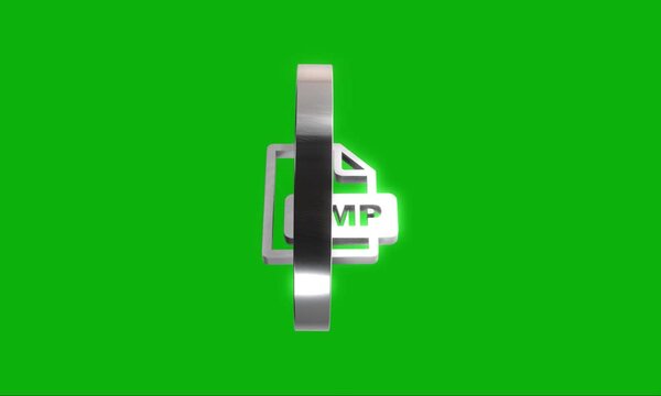 Bmp file format icon with a glowing silver metallic finish rotating in a seamless loop on a chroma key green screen background.