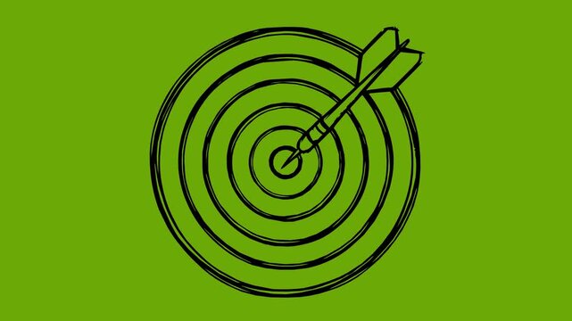 hand drawn black target icon animation featuring a line boil effect on a green screen background