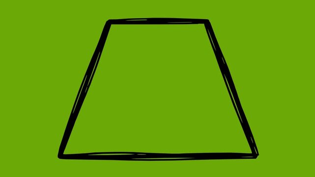 hand drawn black filled trapezoid geometric shape animation featuring a line boil wiggle effect and a solid green screen background for easy chroma key editing