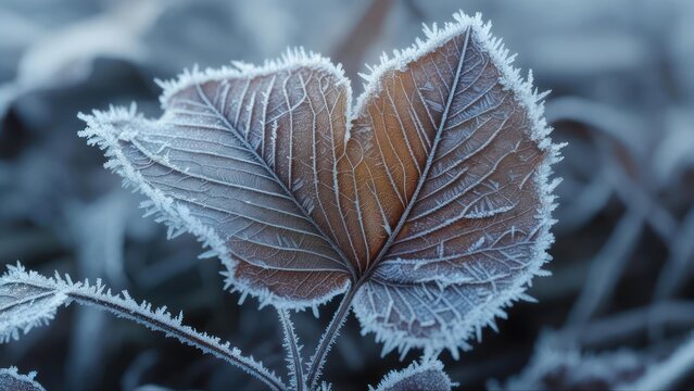 Frozen leaves in winter