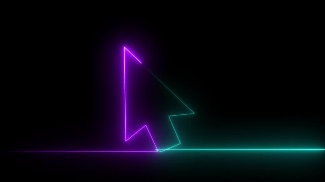 Purple and Cyan Neon Computer Mouse Cursor Outline Glowing on Black Background with Horizontal Lines
