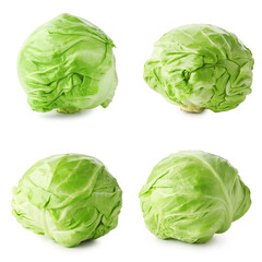 Fototapeta premium Fresh green cabbage isolated on white, set