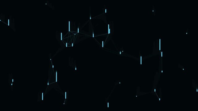 Abstract digital network connection with glowing blue light dots and lines on a dark background representing data communication and technology connectivity