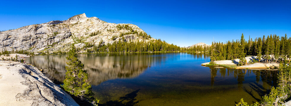 Lower Cathedral Lake reflects scenic Yosemite mountains