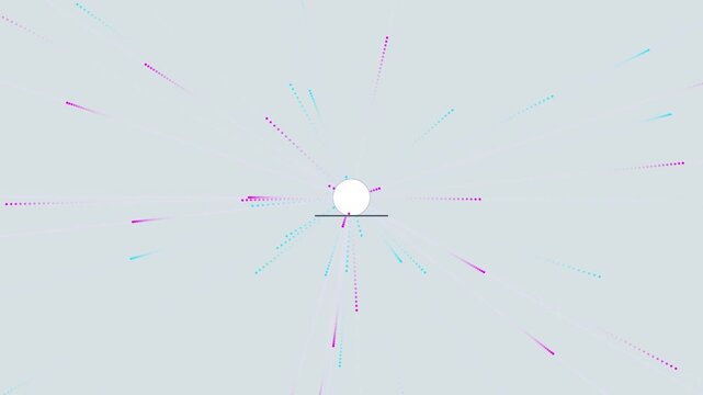 Abstract circular explosion with colorful dots and lines spreading outwards from a center point