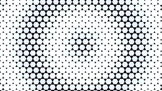 Abstract black and white halftone pattern with geometric hexagonal grid texture