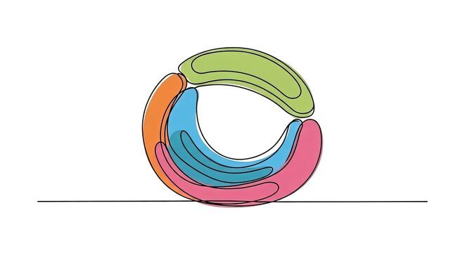 Modern Abstract Circle with Colorful Rounded Shapes and Continuous Line Art