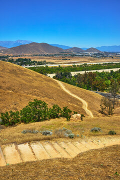 Mt Rubidoux Trail Steps and Distant Mountains in San Bernardino California