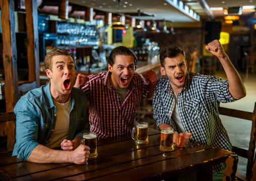 Friends Cheering at Pub.