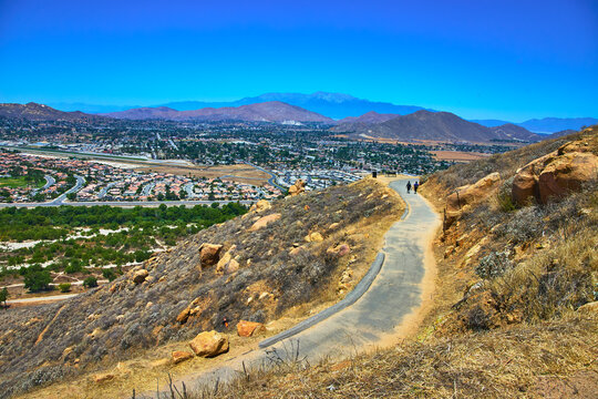 Mt Rubidoux Trail Overlooking San Bernardino Suburbs and California Mountains