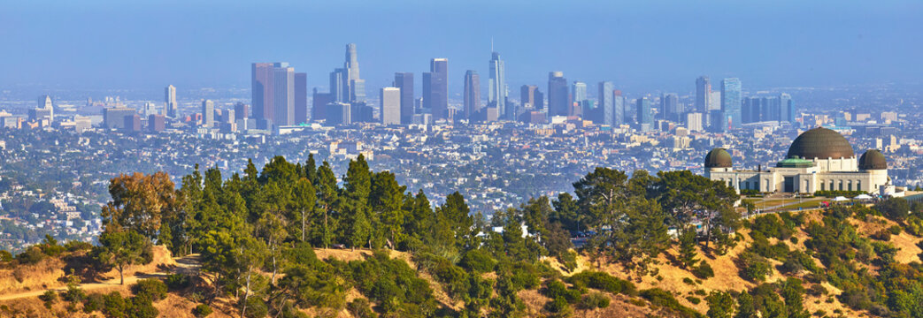 Panorama Griffith Observatory and Skyline of Los Angeles from Griffith Park
