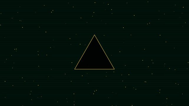 A single glowing gold triangle shape floating in deep dark space with many tiny stars in the background for a modern mysterious cosmic design theme